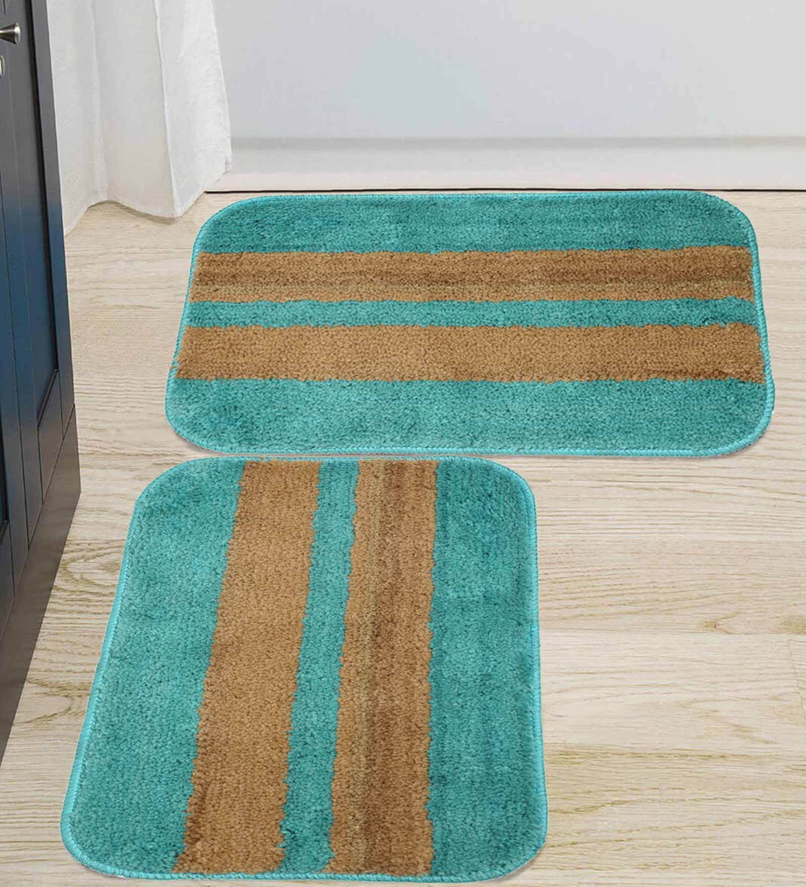 Turquoise Blue Geometric Polyester 16x24 Inches AntiSkid Bath Mats