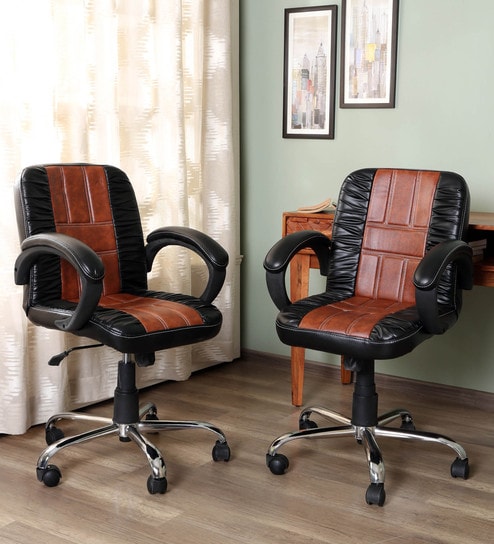 Blaze Executive Chair In Black Tan Colour Set Of 2 By Emperor