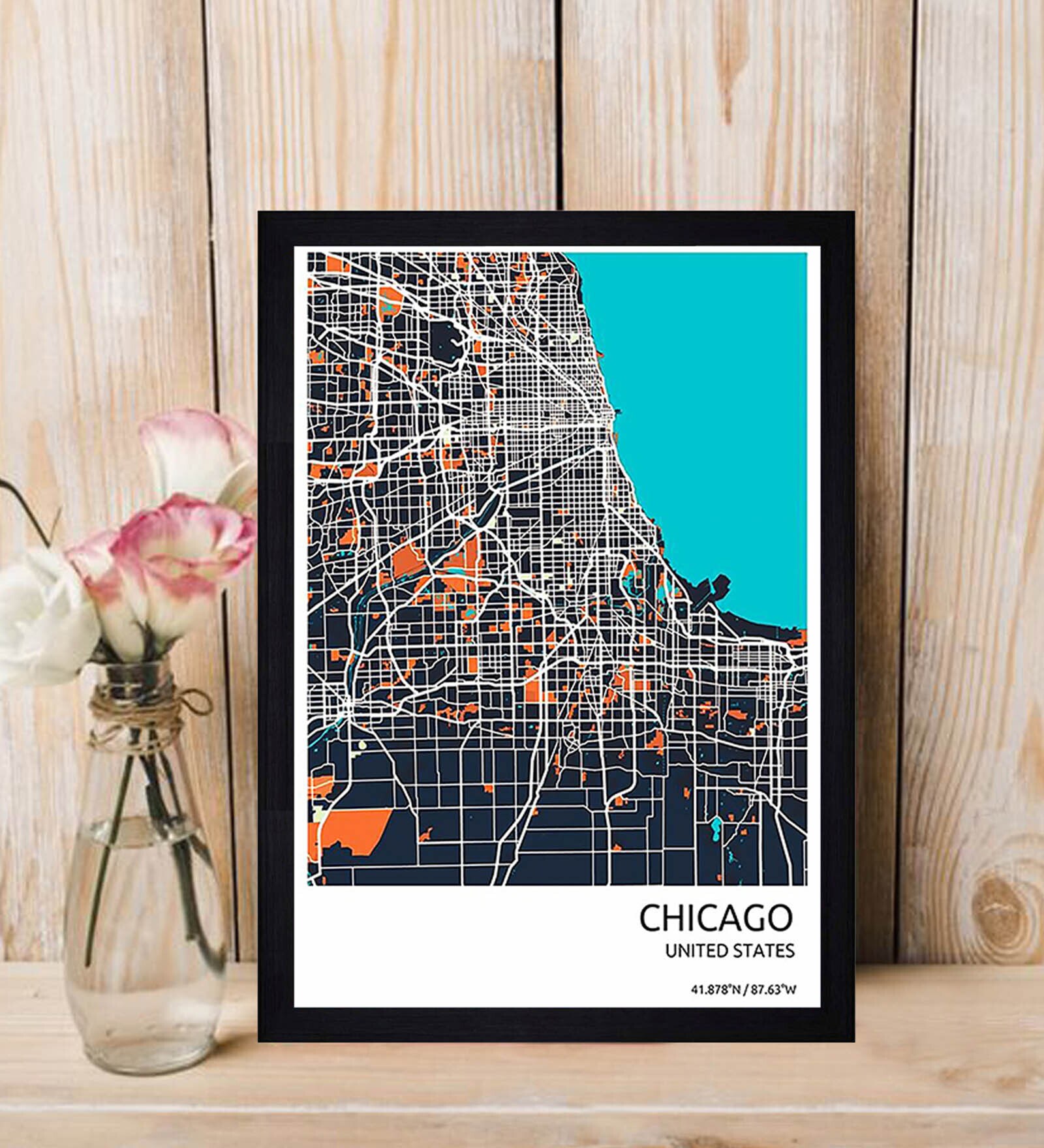 "Chicago Map" Texture Paper Framed Art Print 