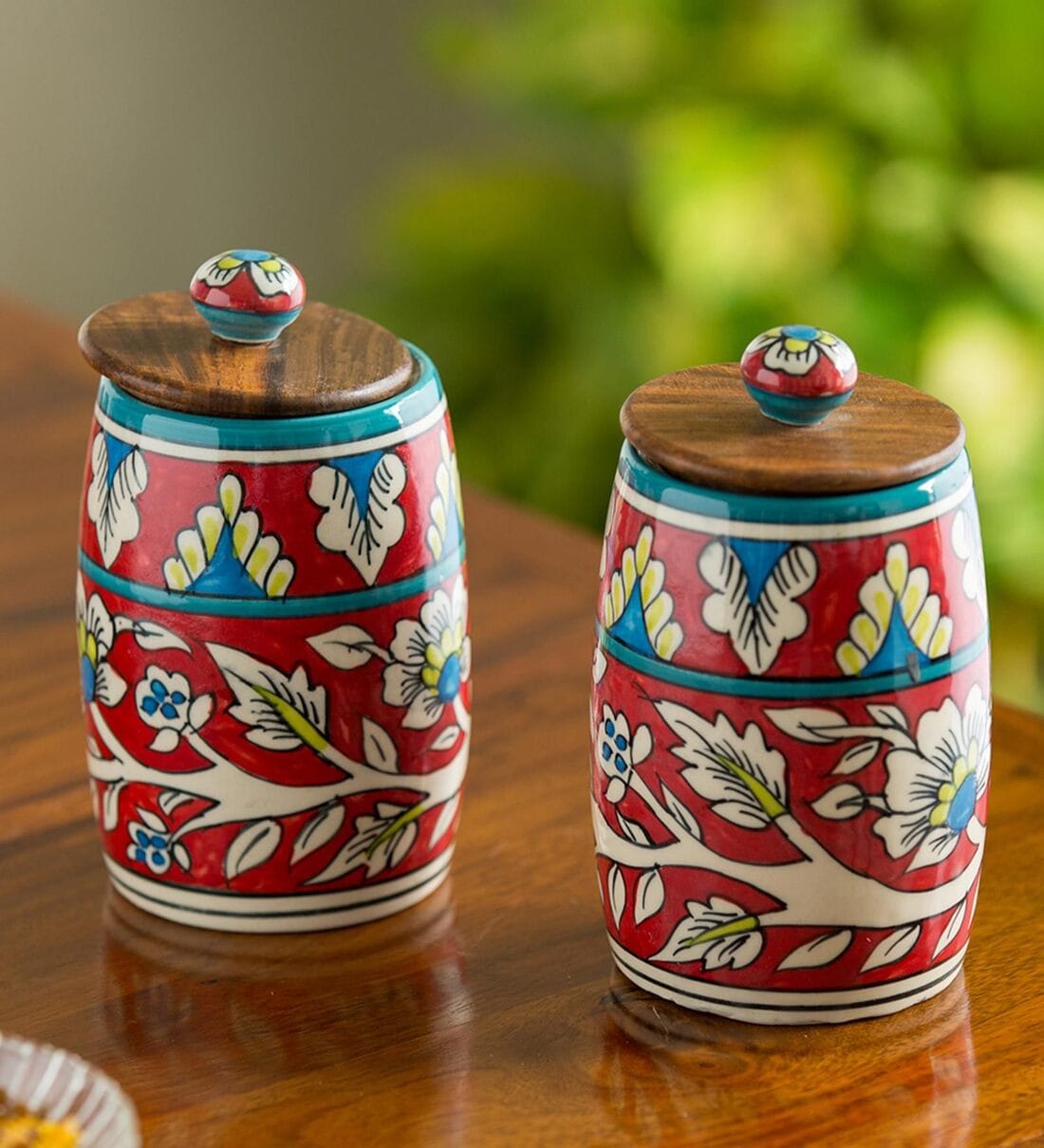 Buy 570 Ml Ceramic Jar In Multicolor Set Of 2 By Exclusivelane Online Canisters Kitchen Containers Discontinued Pepperfry Product