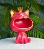 Pink Resin Lucky Cat Big Mouth Statue Cum Table Organiser