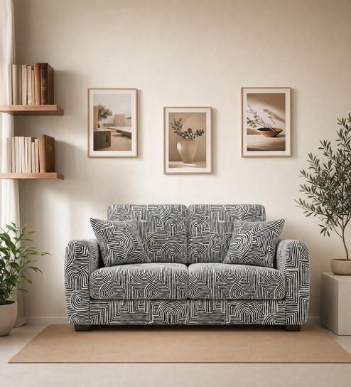  Orion Urban Maze 2 Seater Upholstered Sofa In White And Black Colour