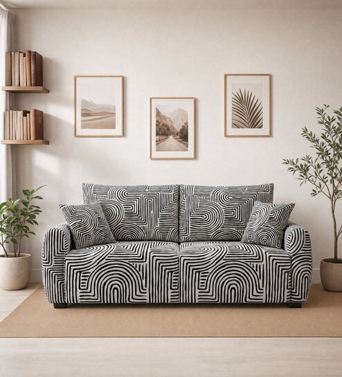  Orion Urban Maze 3 Seater  Upholstered Sofa In White And Black Colour