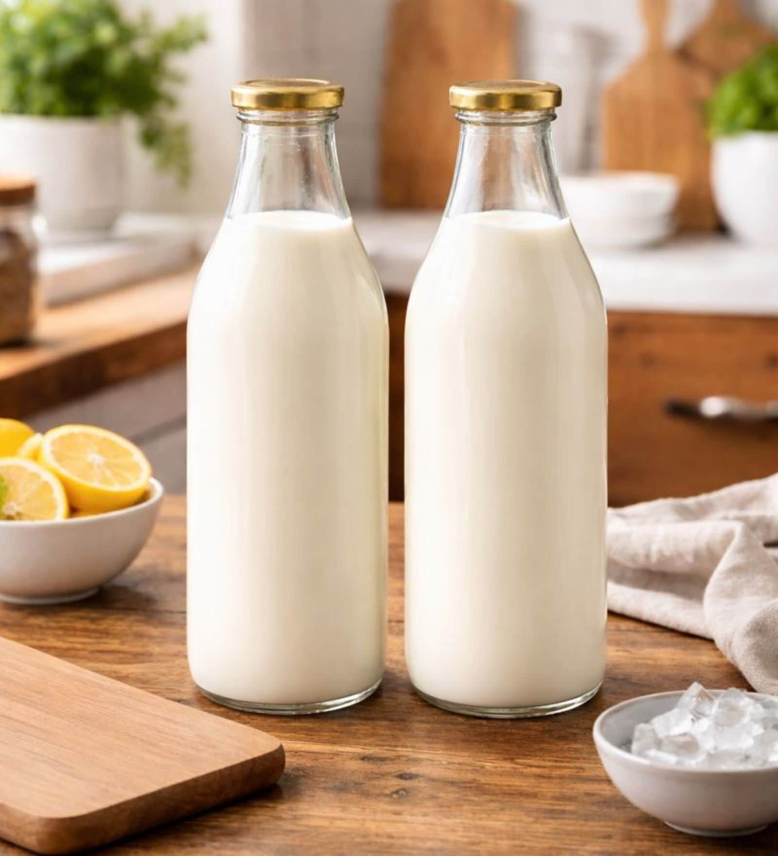 (Pack of 2) 1 Ltr Clear Glass Milk Bottle with Airtight Lid Multipurpose Storage Bottle