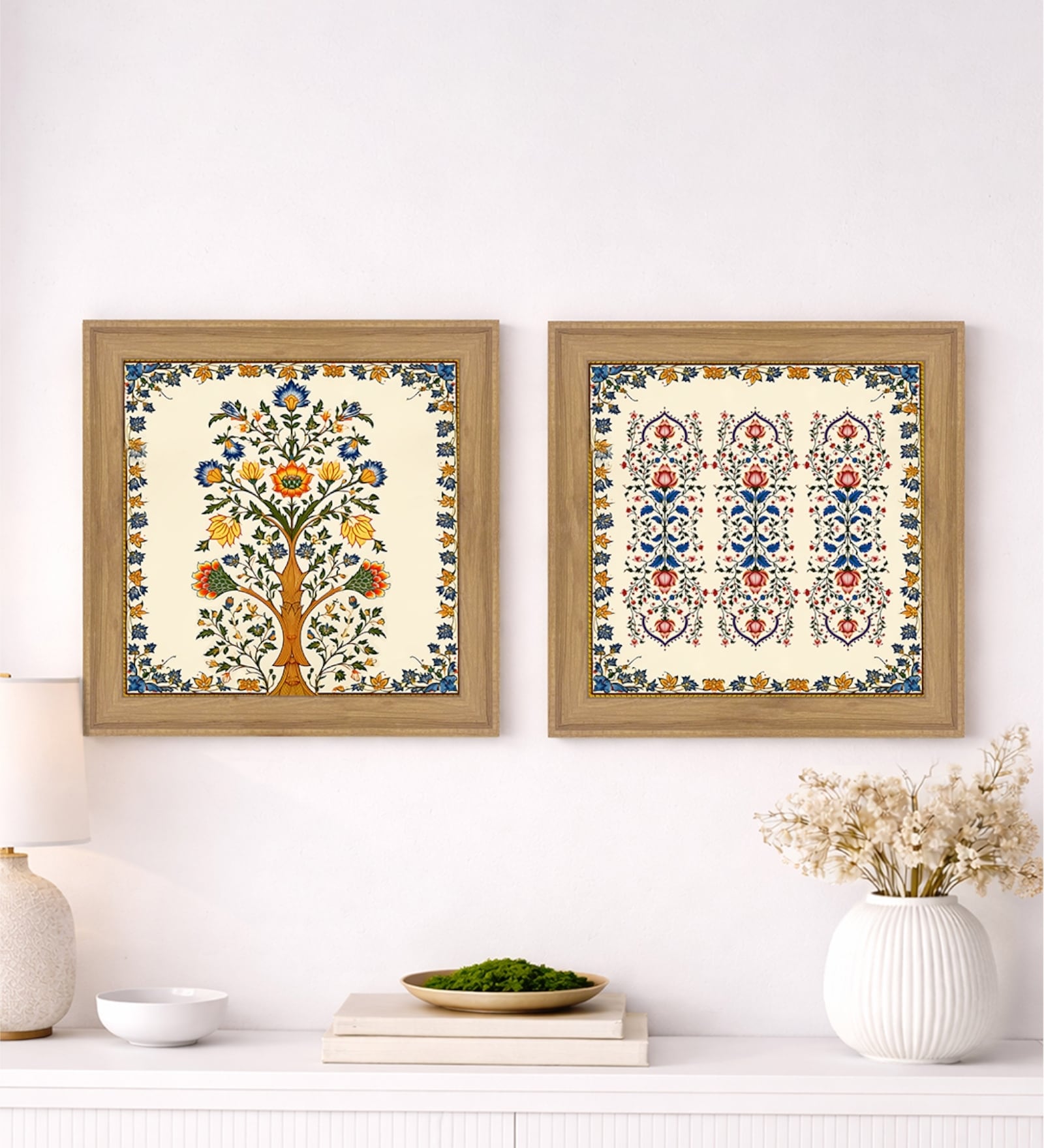 (Pack Of 2) Beige Fibre Beautiful Botanical Wall Art Panels