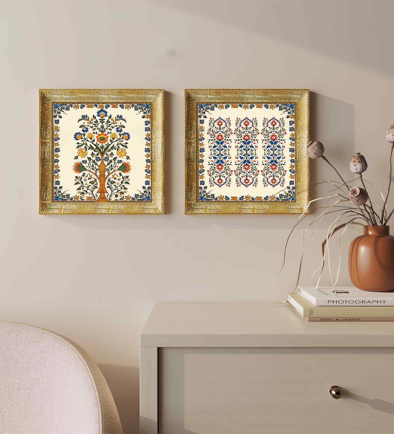 (Pack Of 2) Beige Fibre Beautiful Botanical Wall Art Panels