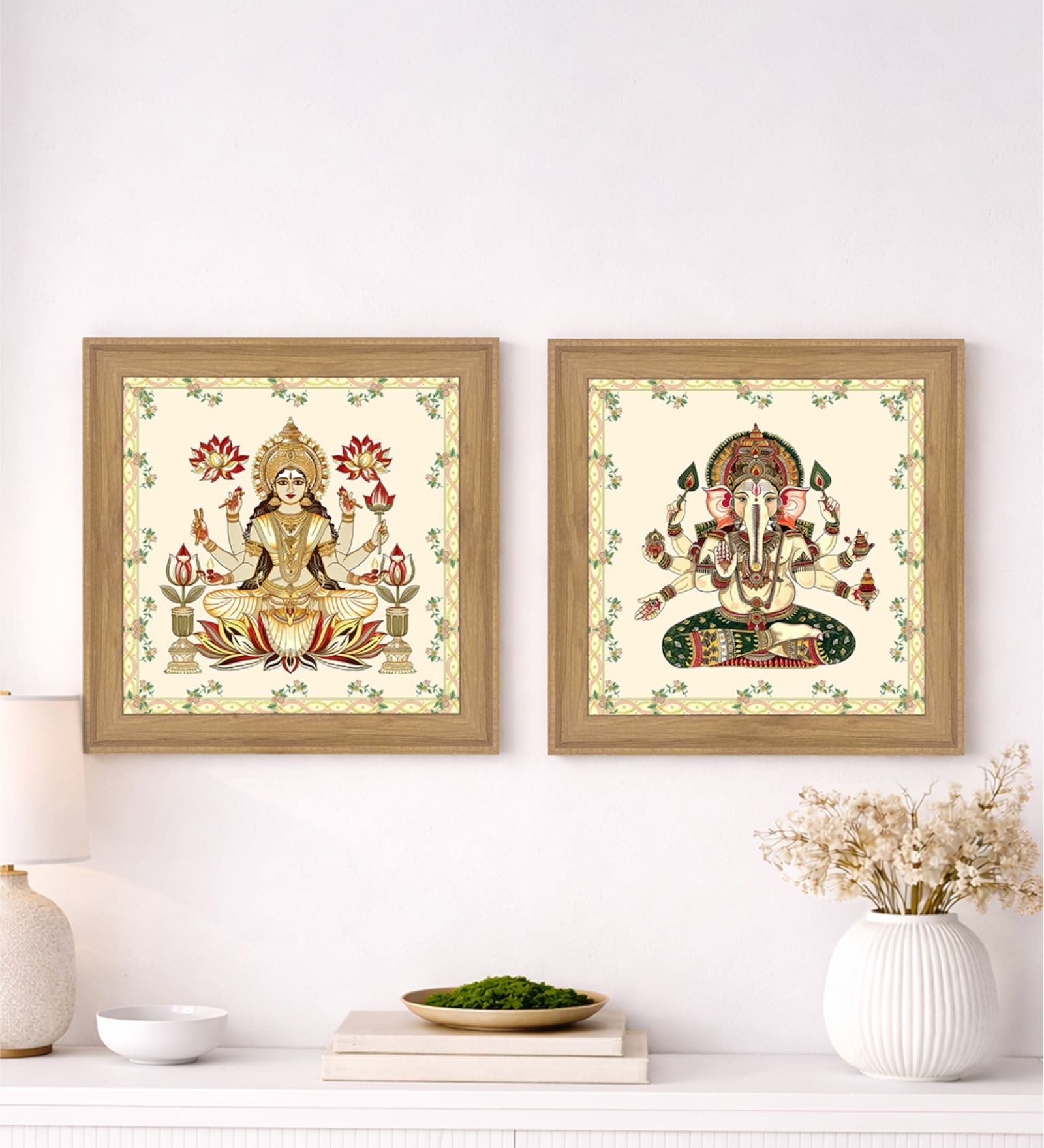 (Pack Of 2) Beige Fibre Hindu Spiritual Wall Art Panels