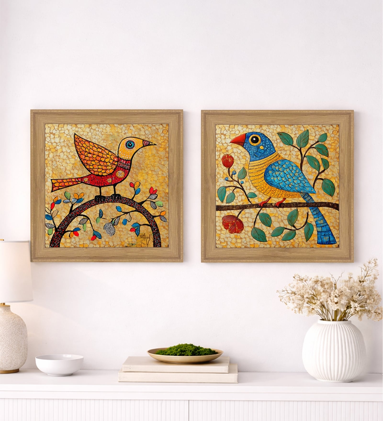(Pack Of 2) Gold Fibre Madhubani Decorative Wall Art Panels