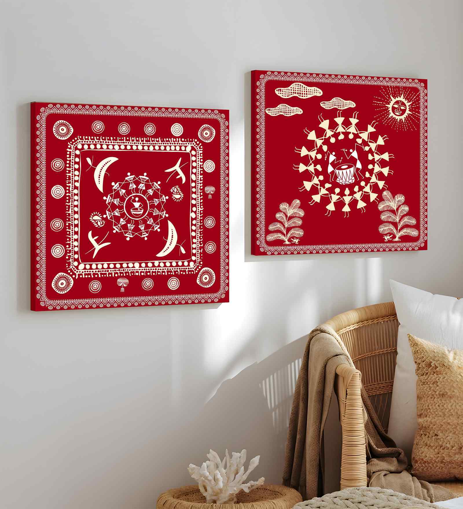 (Pack Of 2) Multicolour Canvas Traditional Indian Wall Art Panels