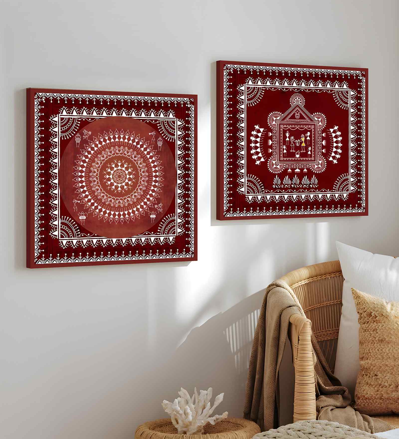 (Pack Of 2) Multicolour Canvas Traditional Indian Wall Art Panels