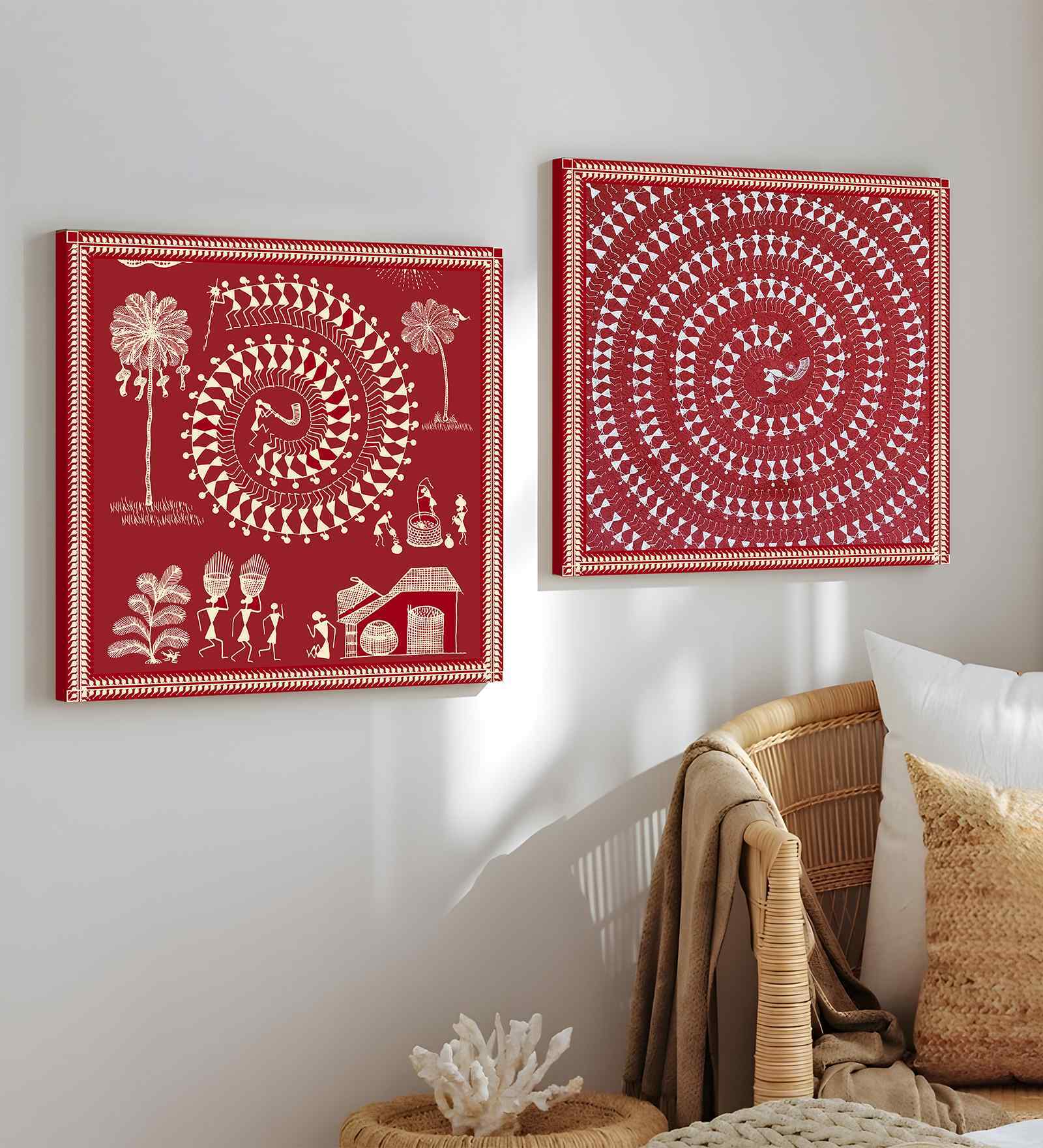 (Pack Of 2) Multicolour Canvas Traditional Indian Wall Art Panels