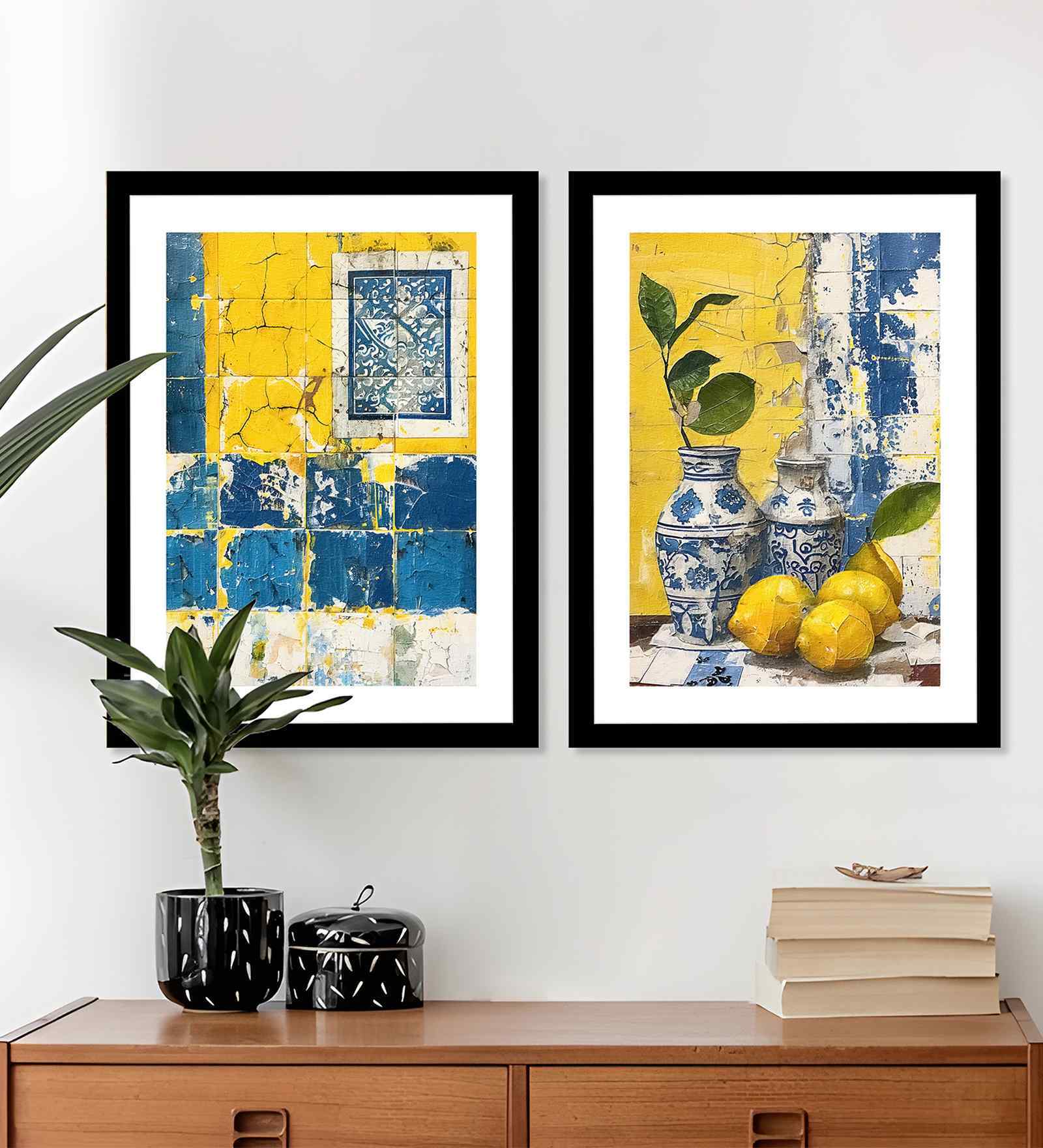 (Pack Of 2) Multicolour Fibre Lemon Brush Wall Art Panels