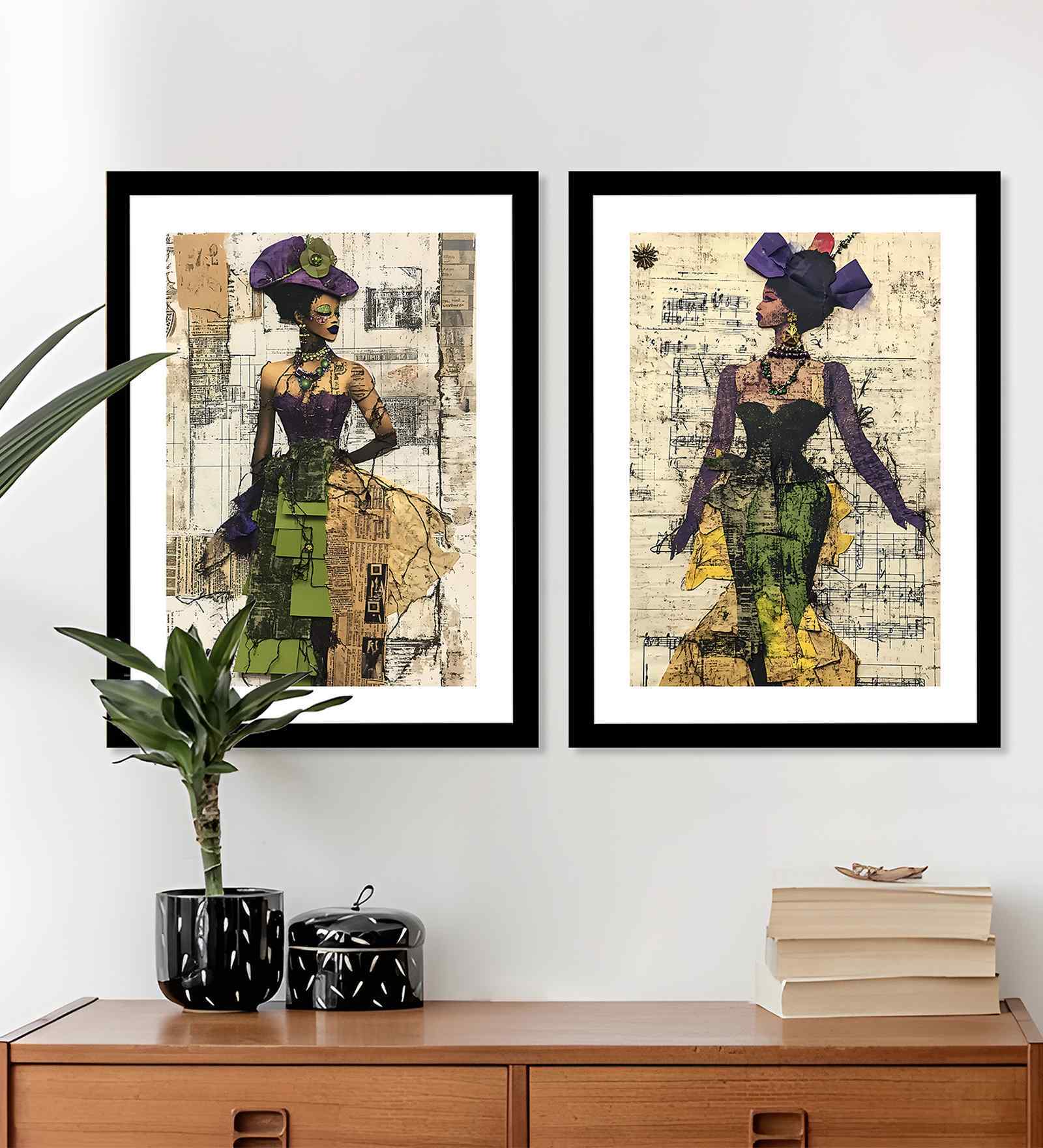 (Pack Of 2) Multicolour Fibre Vintage Woman Wall Art Panels