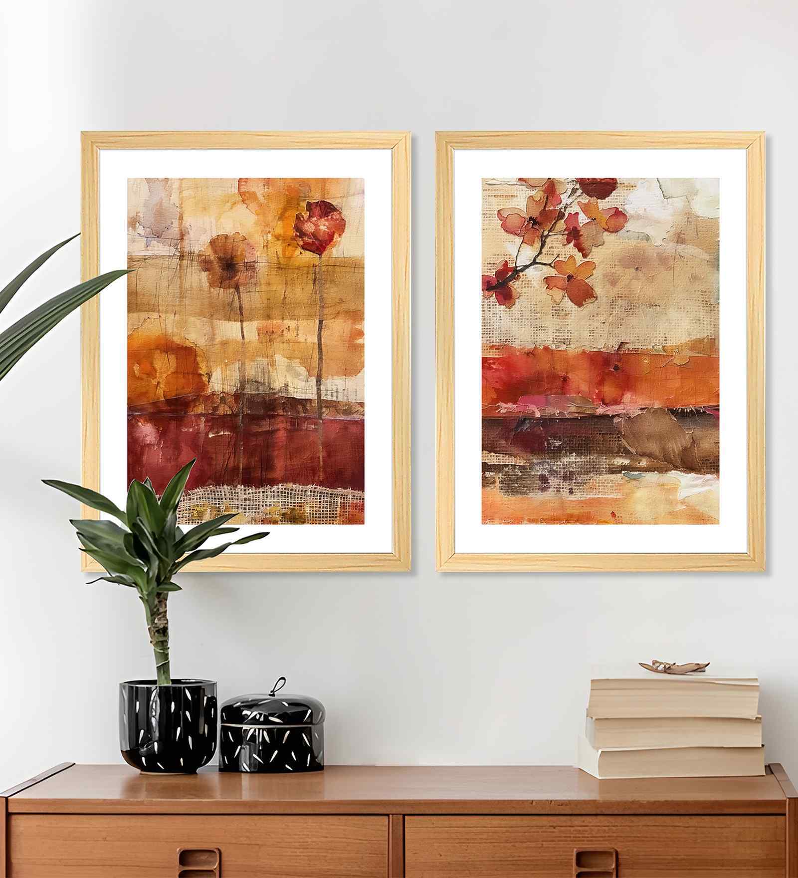 (Pack Of 2) Orange Fibre Brush Stroke Wall Art Panels