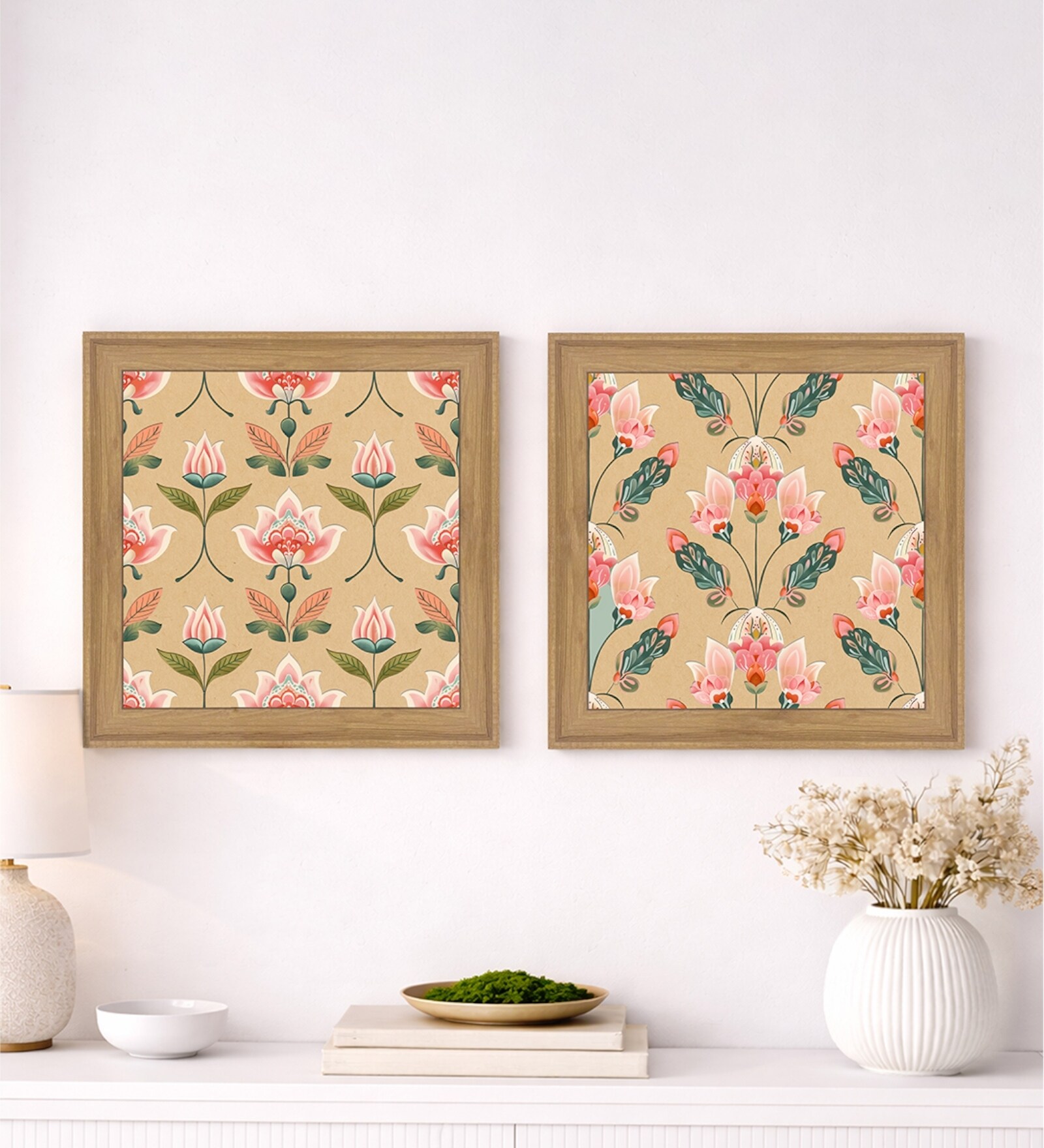 (Pack Of 2) Pink Fibre Lotus Floral Wall Art Panels