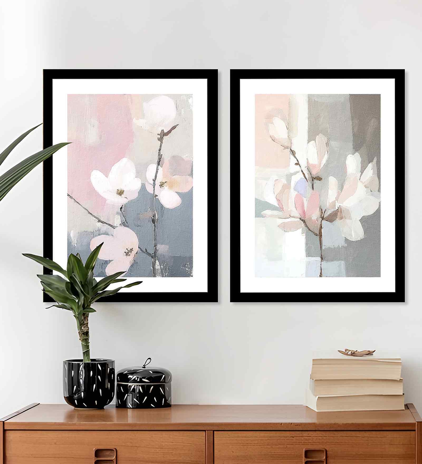 (Pack Of 2) White Fibre Magnolia Floral Wall Art Panels