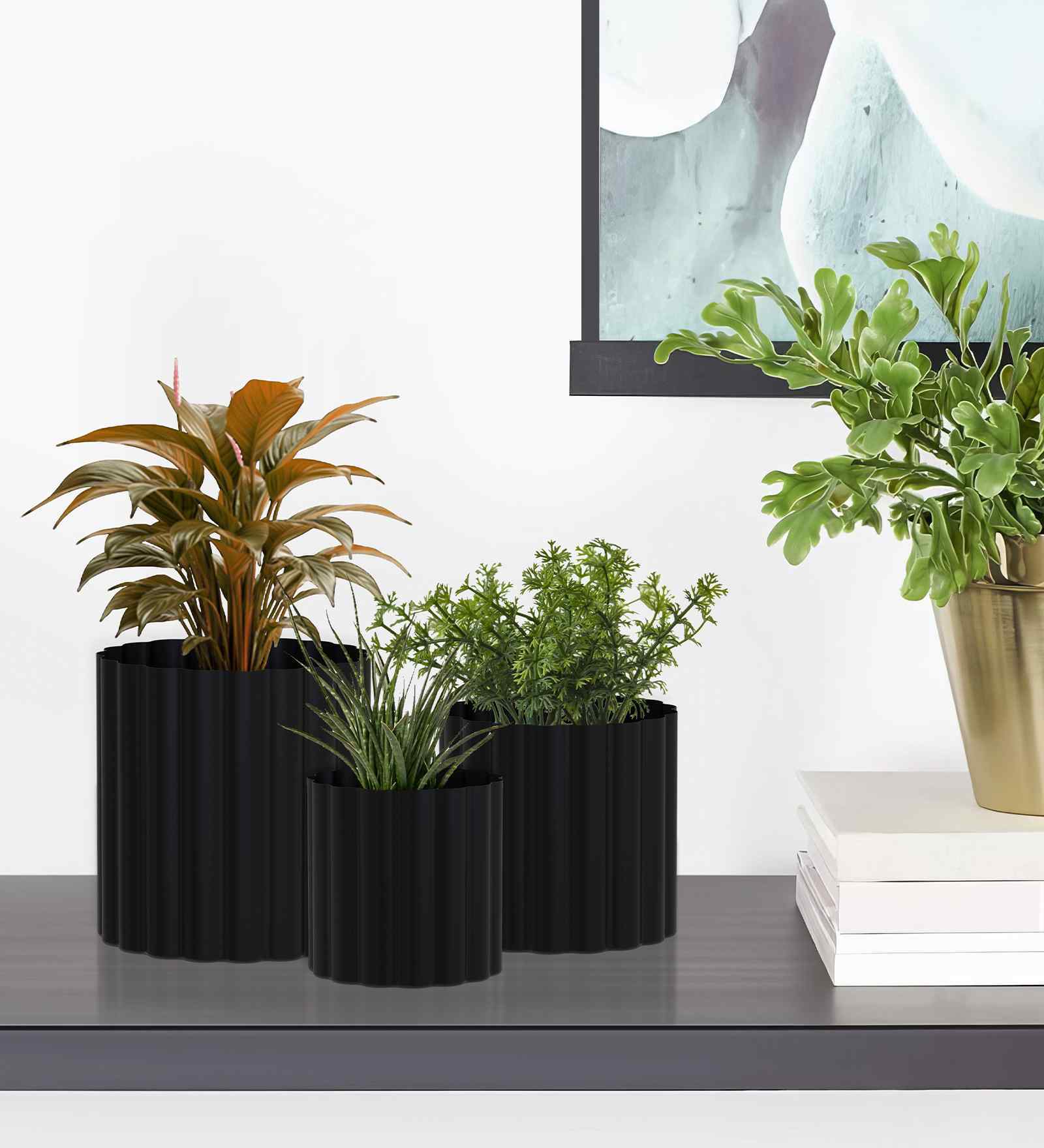 Pack Of 3 Black Metal Planter