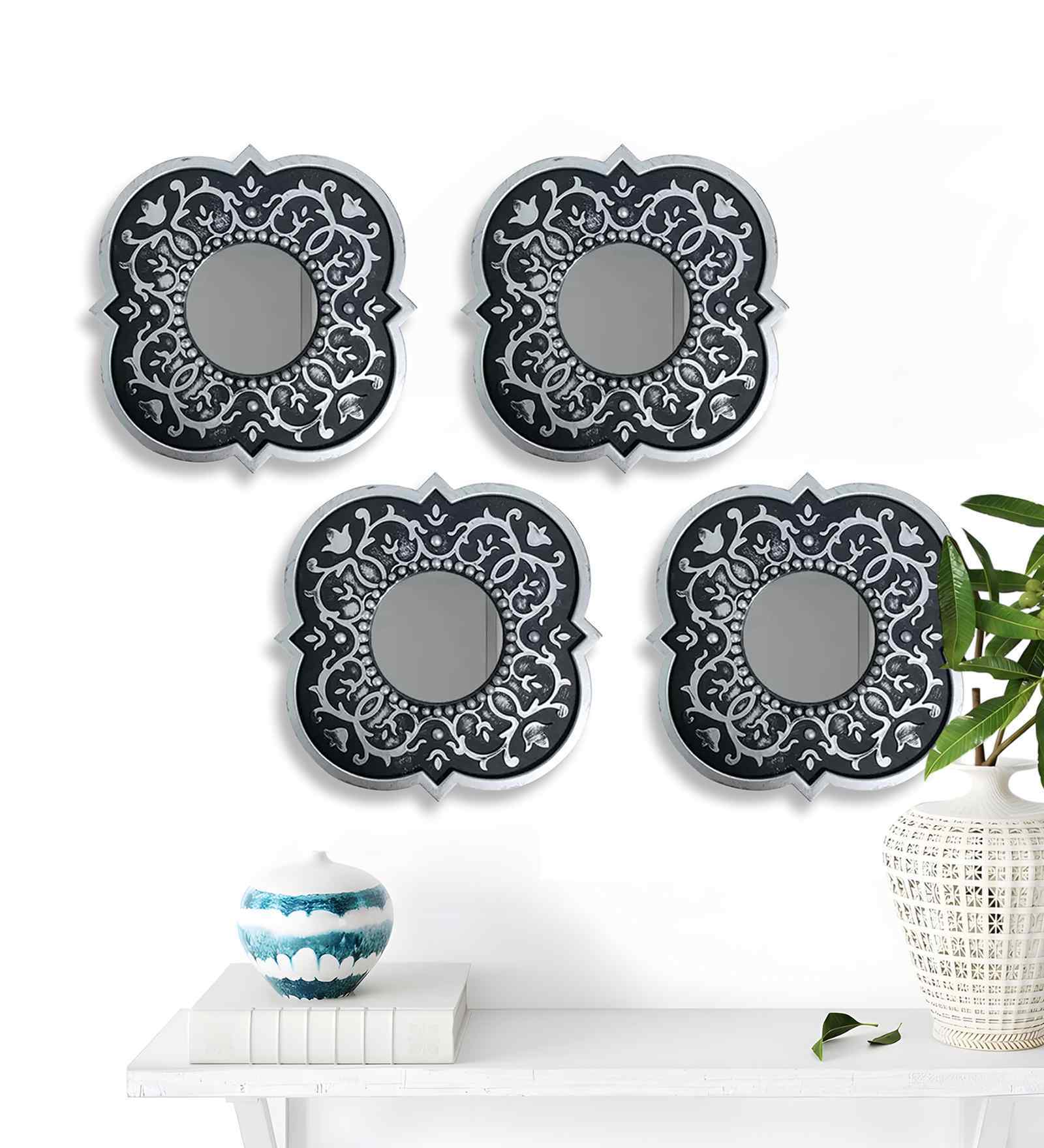 (Pack Of 4) Black Glass Decorative Mirror Mirror