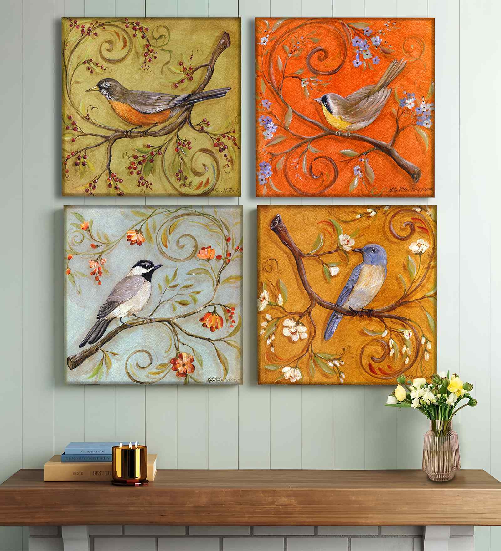 (Pack Of 4) Multicolour Canvas Beautiful Artwork Wall Art Panels