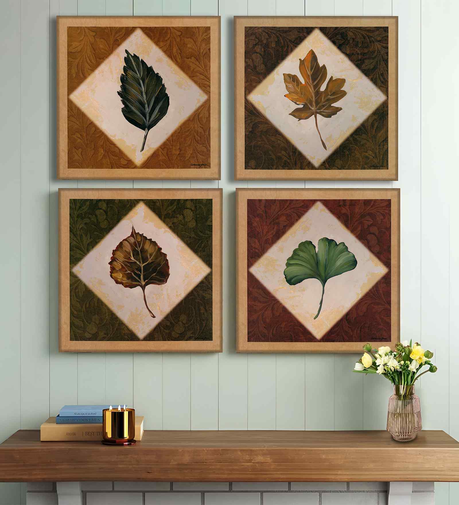 (Pack Of 4) Multicolour Canvas Beautiful Botanical Wall Art Panels