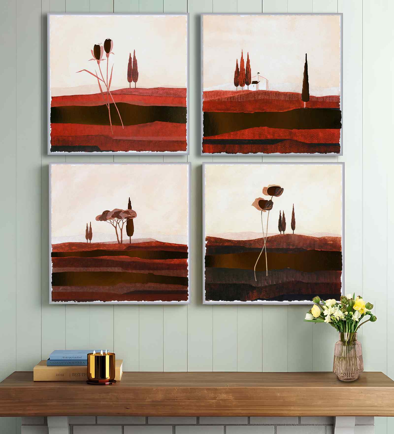 (Pack Of 4) Multicolour Canvas Graphic Floral Wall Art Panels