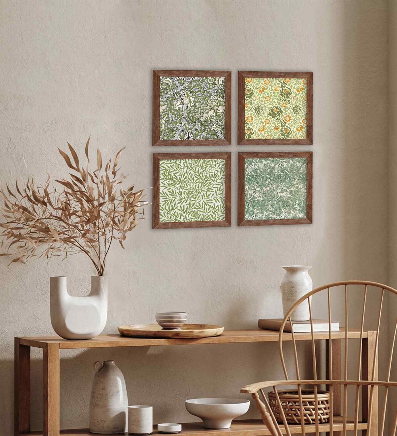 (Pack Of 4) Multicolour Fibre Beautiful Botanical Wall Art Panels