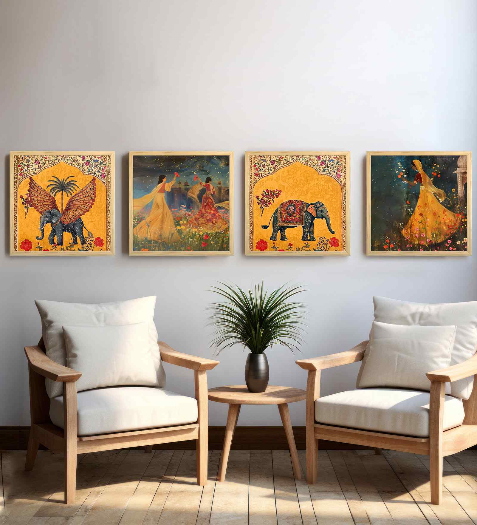 (Pack Of 4) Multicolour Fibre Symbolic Flying Wall Art Panels