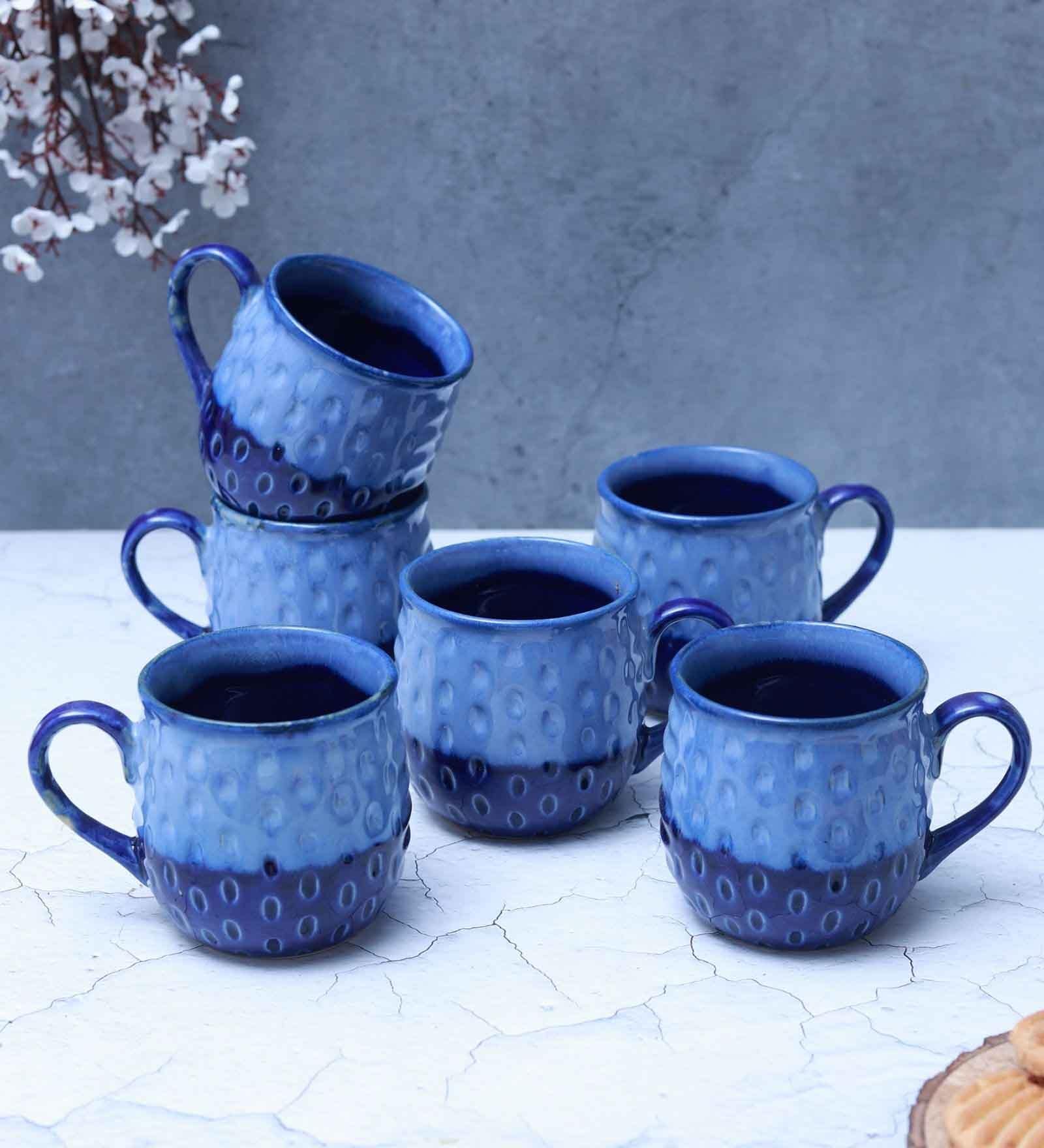 "Polka Dots" studio glazed ceramic tea/coffee mug set(Set of 6)
