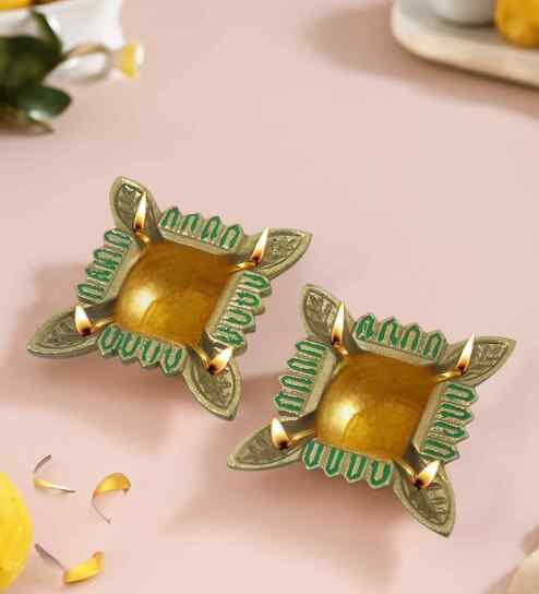 (Pack Of 2) Golden Aluminium Diya