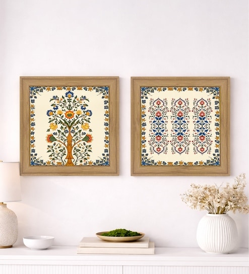 (Pack Of 2) Beige Fibre Beautiful Botanical Wall Art Panels