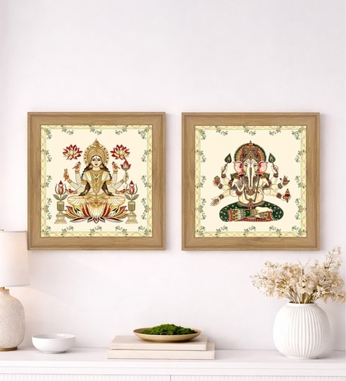 (Pack Of 2) Beige Fibre Hindu Spiritual Wall Art Panels