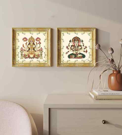 (Pack Of 2) Beige Fibre Hindu Spiritual Wall Art Panels