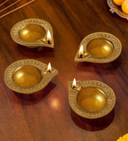 (Pack Of 2) Golden Aluminium Diya