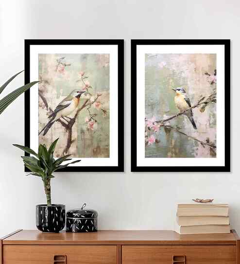 (Pack Of 2) Green Fibre Colorful Floral Wall Art Panels