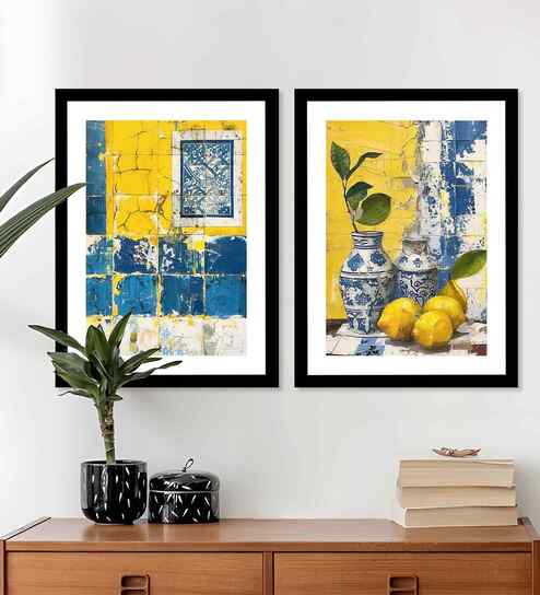 (Pack Of 2) Multicolour Fibre Lemon Brush Wall Art Panels
