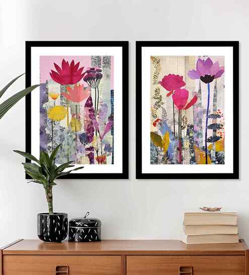 (Pack Of 2) Multicolour Fibre Paper Flower Wall Art Panels