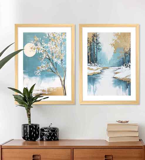 (Pack Of 2) Multicolour Fibre Watercolor Wall Wall Art Panels