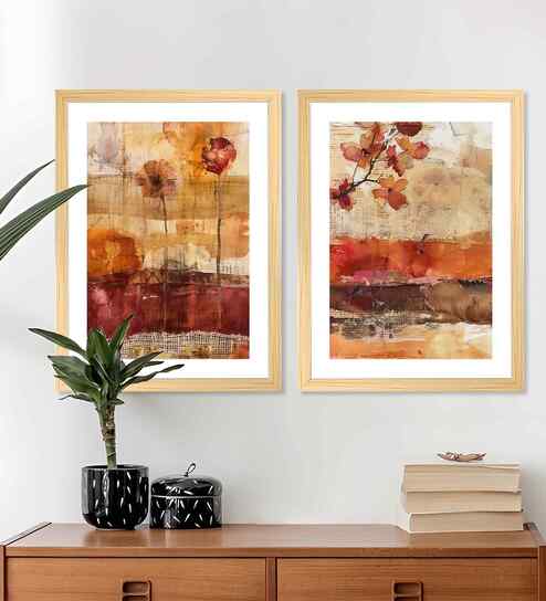 (Pack Of 2) Orange Fibre Brush Stroke Wall Art Panels