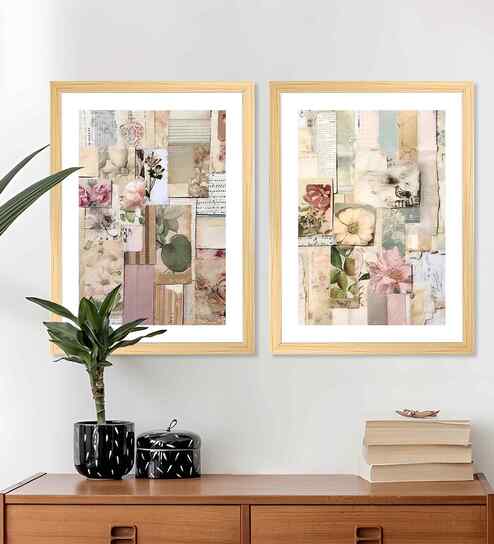 (Pack Of 2) Pink Fibre Vintage Paper Wall Art Panels