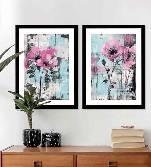 (Pack Of 2) Purple Fibre Watercolor Poppy Wall Art Panels