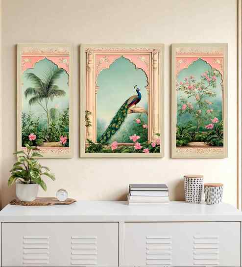(Pack Of 3) Green Fibre Beautiful Botanical Wall Art Panels