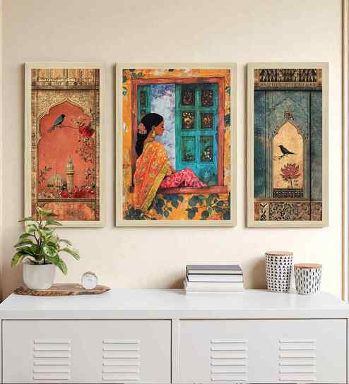(Pack Of 3) Multicolour Fibre Beautiful Abstract Wall Art Panels