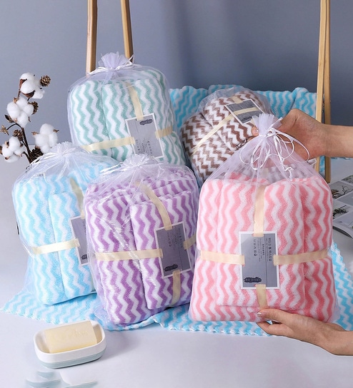 Assorted Soft Microfiber Bath & Hand Towel Set (Pack of 2)