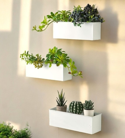 Pack Of 3 White Rectangular Wall Planters