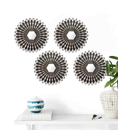 (Pack Of 4) Black Glass Decorative Mirror Mirror