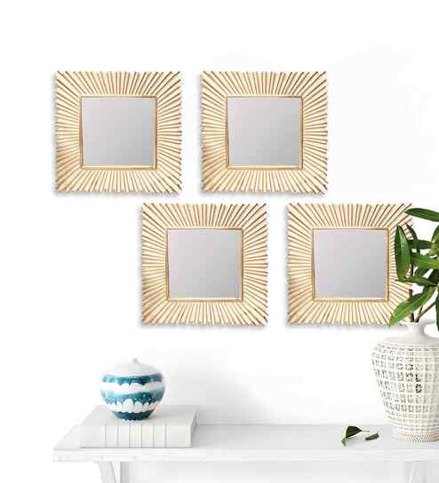 (Pack Of 4) Gold Glass Decorative Mirror Mirror