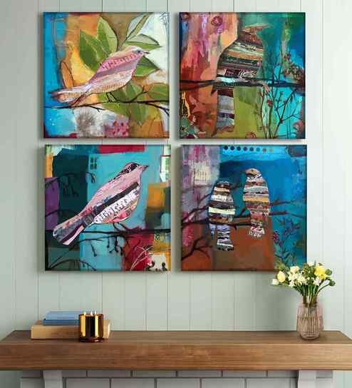 (Pack Of 4) Multicolour Canvas Beautiful Folk Wall Art Panels