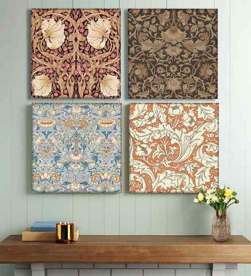 (Pack Of 4) Multicolour Canvas Floral Pattern Wall Art Panels