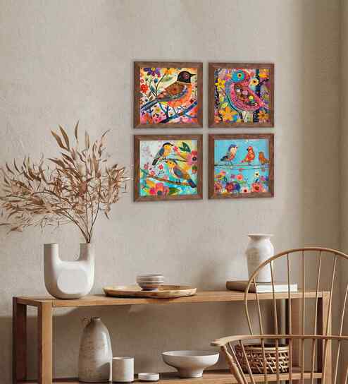 (Pack Of 4) Multicolour Fibre Beautiful Botanical Wall Art Panels