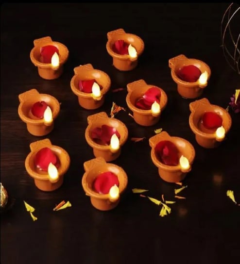 (Pack of 4) Water Sensor Diya Smokeless Sensor Festive LED Light (Warm White)